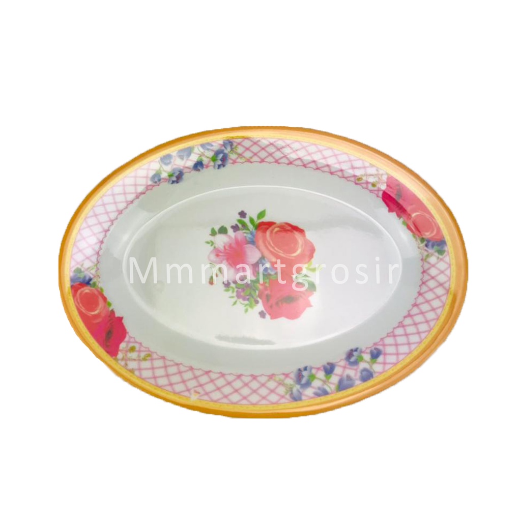 Piring Melamine / Piring Oval Hugi / Piring Motif Bunga / Uk.16x22cm