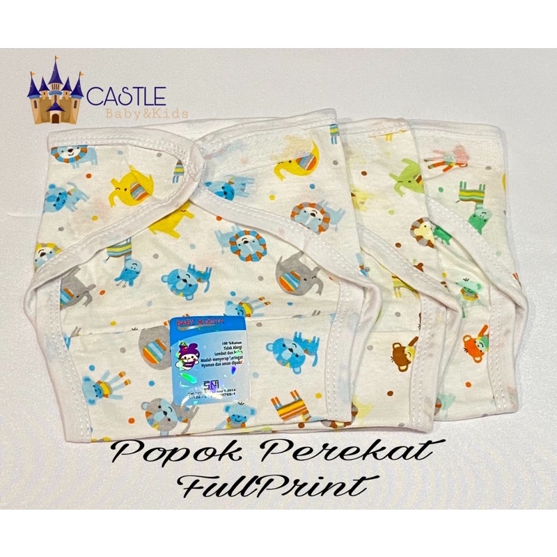 Castle - isi 3pc BabyMocha Popok Kain NewBorn FullPrint Warna Motif Tali Dan Perekat