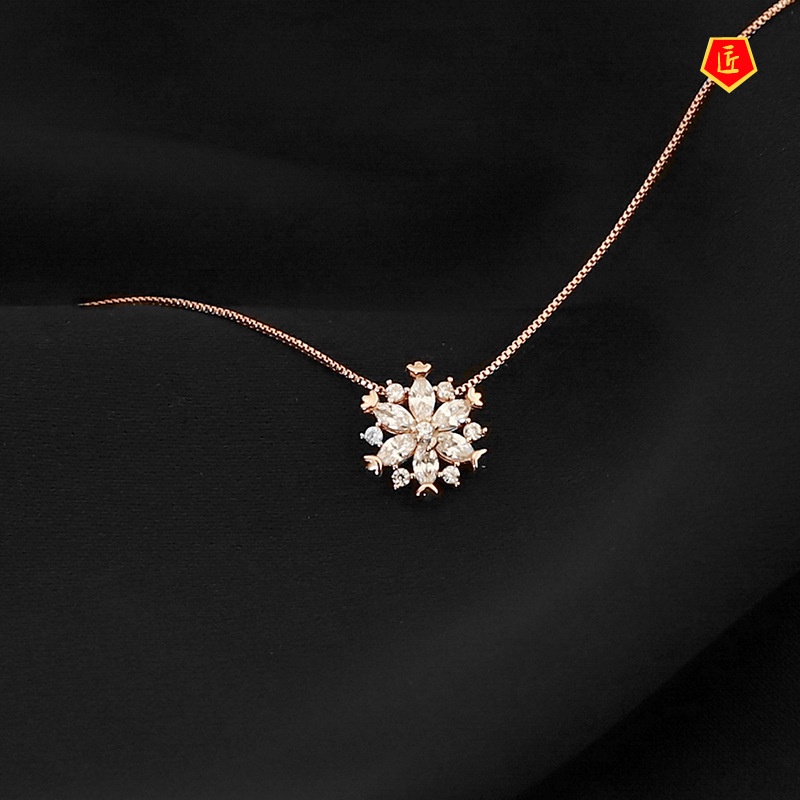 [Ready Stock]Snowflake Necklace Female Silver 925 Rose Gold Ins Simple All-Match