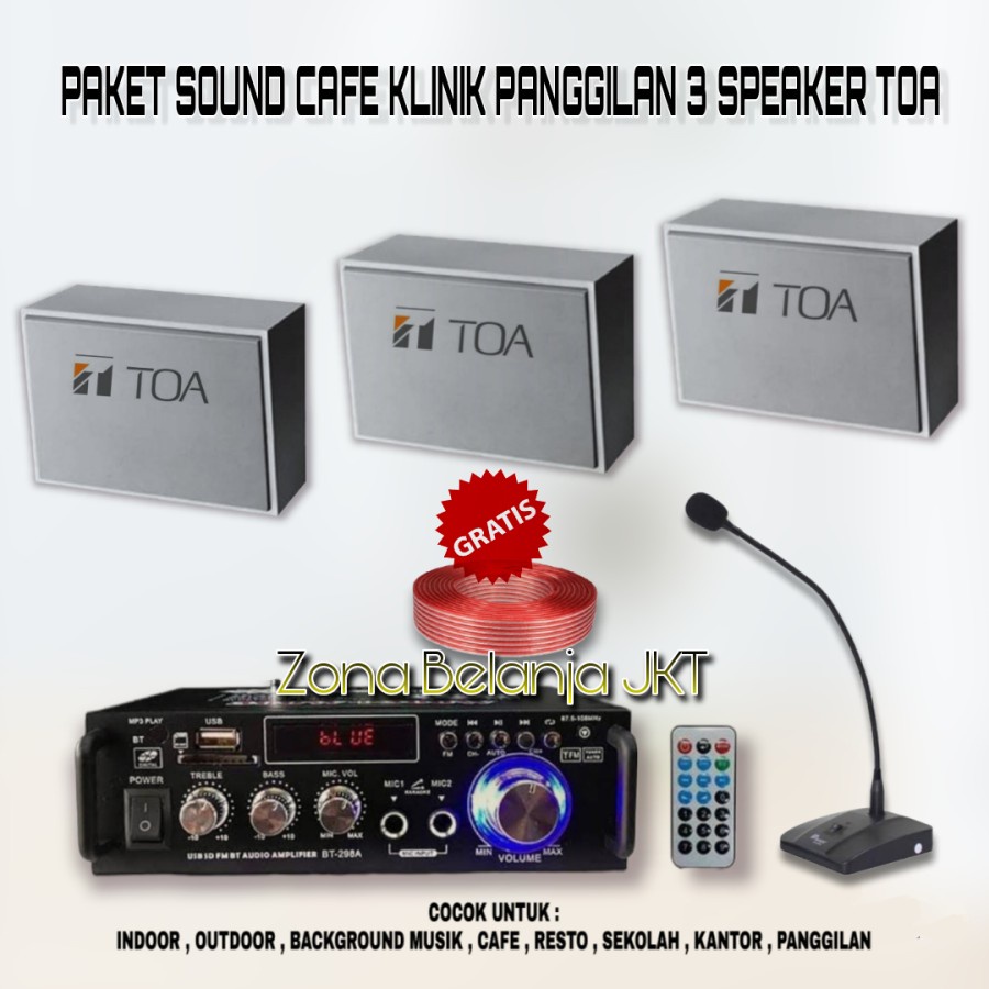 PAKET SOUND SYSTEM MASJID TOA 3 BOX SPEAKER MASJID CAFE RESTO KLINIK PANGGILAN AMPLI USB BLUETOOTH MIC MEJA (Mini 2B)