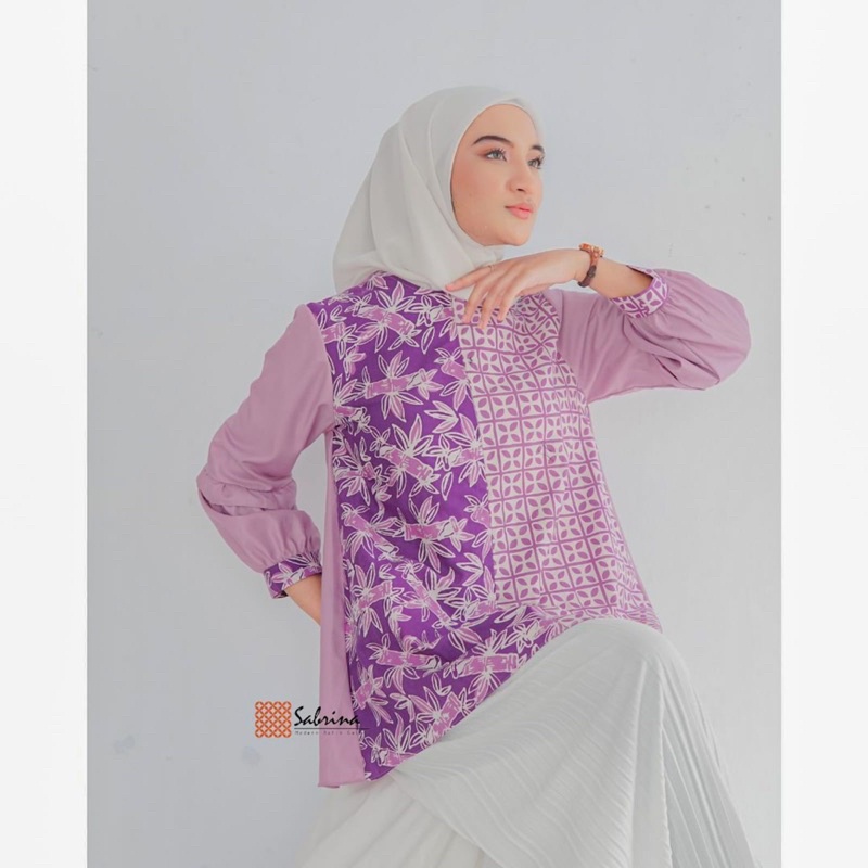 Zarina Blouse Atasan Batik Kerja Kantor Wanita Cantik Modern Kekinian Cap Katun Busui