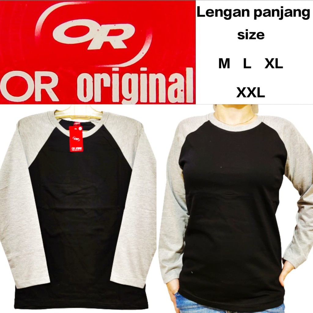 kaos polos raglan hitam lengan abu Misty panjang M L XL XXL