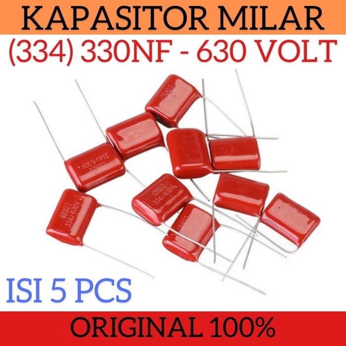 Isi 5 Pcs Kapasitor 330nF Milar 334 630V 630 Volt Mylar Capacitor