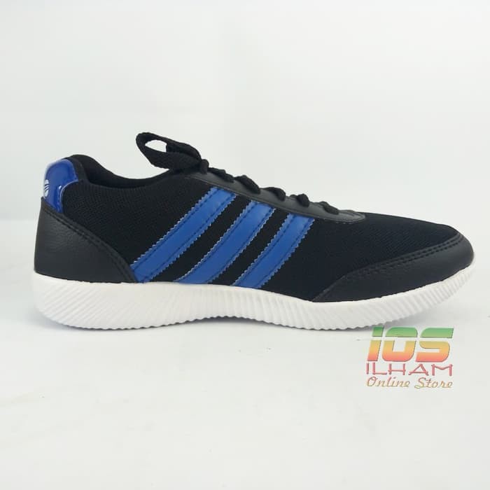 Sepatu Sneaker Adidas Garis Pilon Olahraga Size 36-40 Hitam Biru