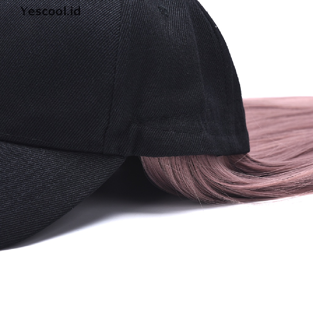 Topi Baseball Dengan Rambut Palsu Panjang Lurus Bahan Sintetis Untuk Wanita