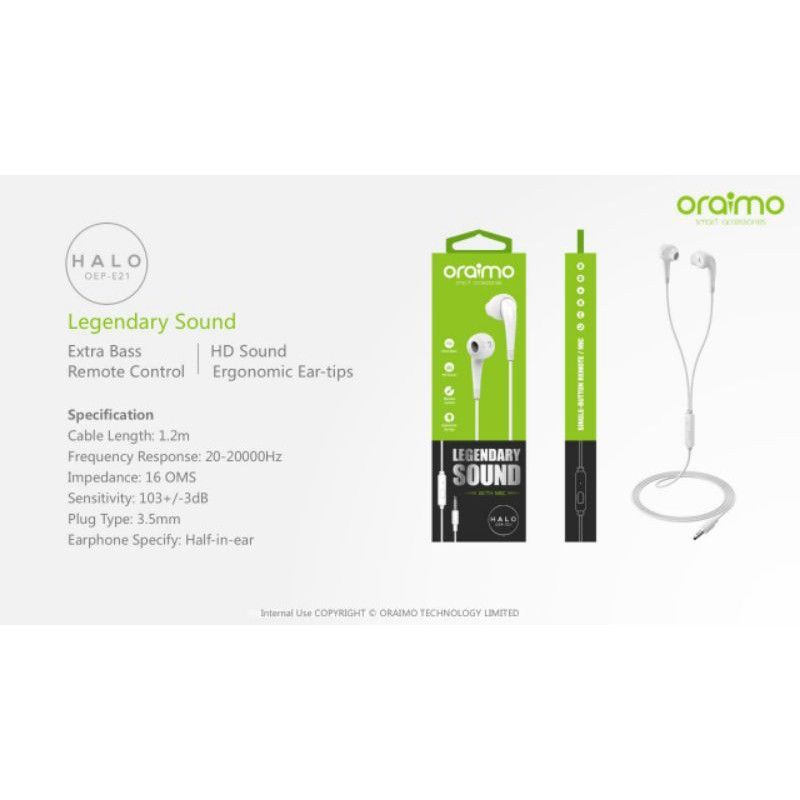 Headset ORAIMO E21 HITAM &amp; PUTIH