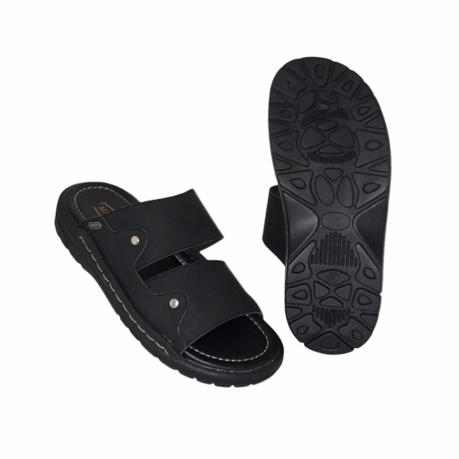 Sandal Pria Slop Hitam MZIO-Z02 Sandal Cowo Berkualitas Bagus / sandal kulit murah slide casual gaya