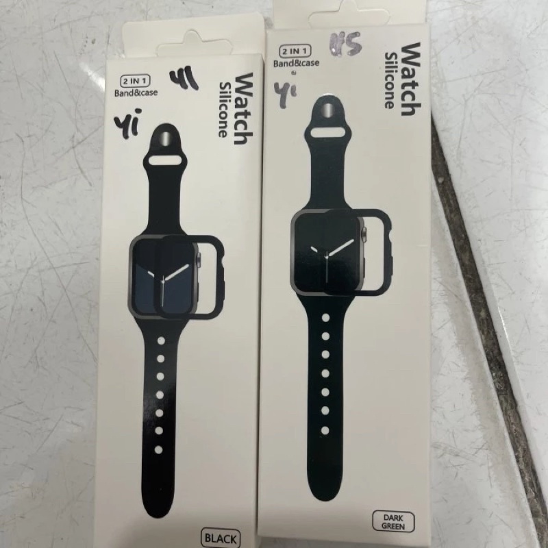 Tali Strap Apple Watch Series 7 41mm 45mm +Tempered Glass Case Strap - Hitam, 41mm