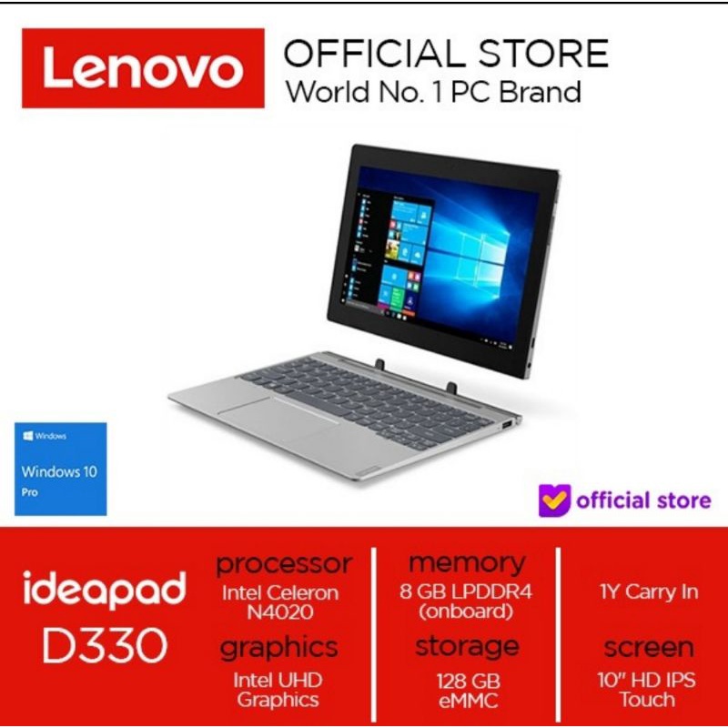 LENOVO IDEAPAD D330 N4020 8GB 128 eMMC W10 PRO TOUCH SCREEN