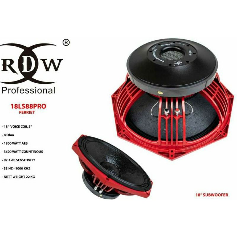 SPEAKER SUBWOOFER 18 INCH RDW 18LS88PRO SPUL 5 INCH ORIGINAL