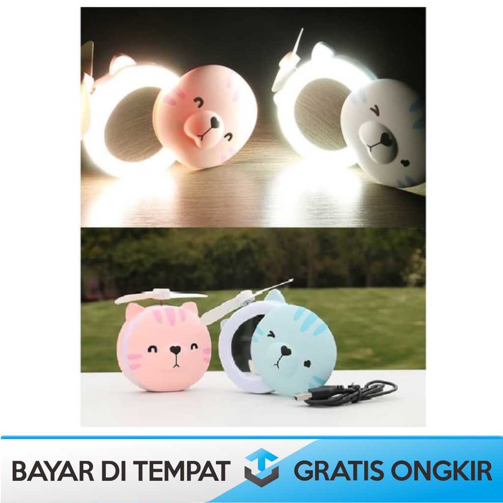 MINIFAN KIPAS CERMIN LAMPU 3 IN 1 BEAUTY MIRROR LED LIGHT PORTABLE