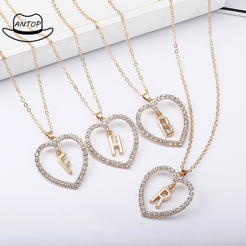 Antop！COD 26 Huruf Kalung Kristal Titanium Anti Karat 18K Alfabet Liontin Letter Necklace