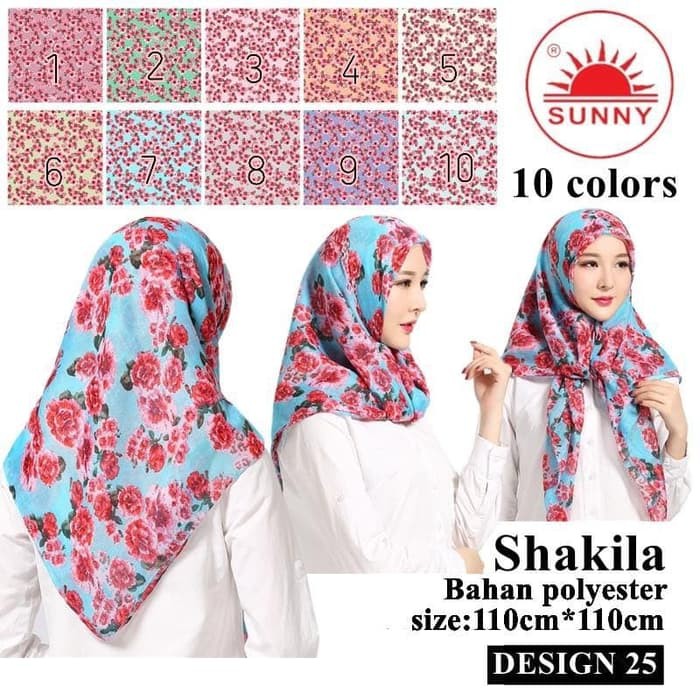 Jilbab Segi Empat Katun Motif Bunga - seri : SHAKILA - 25