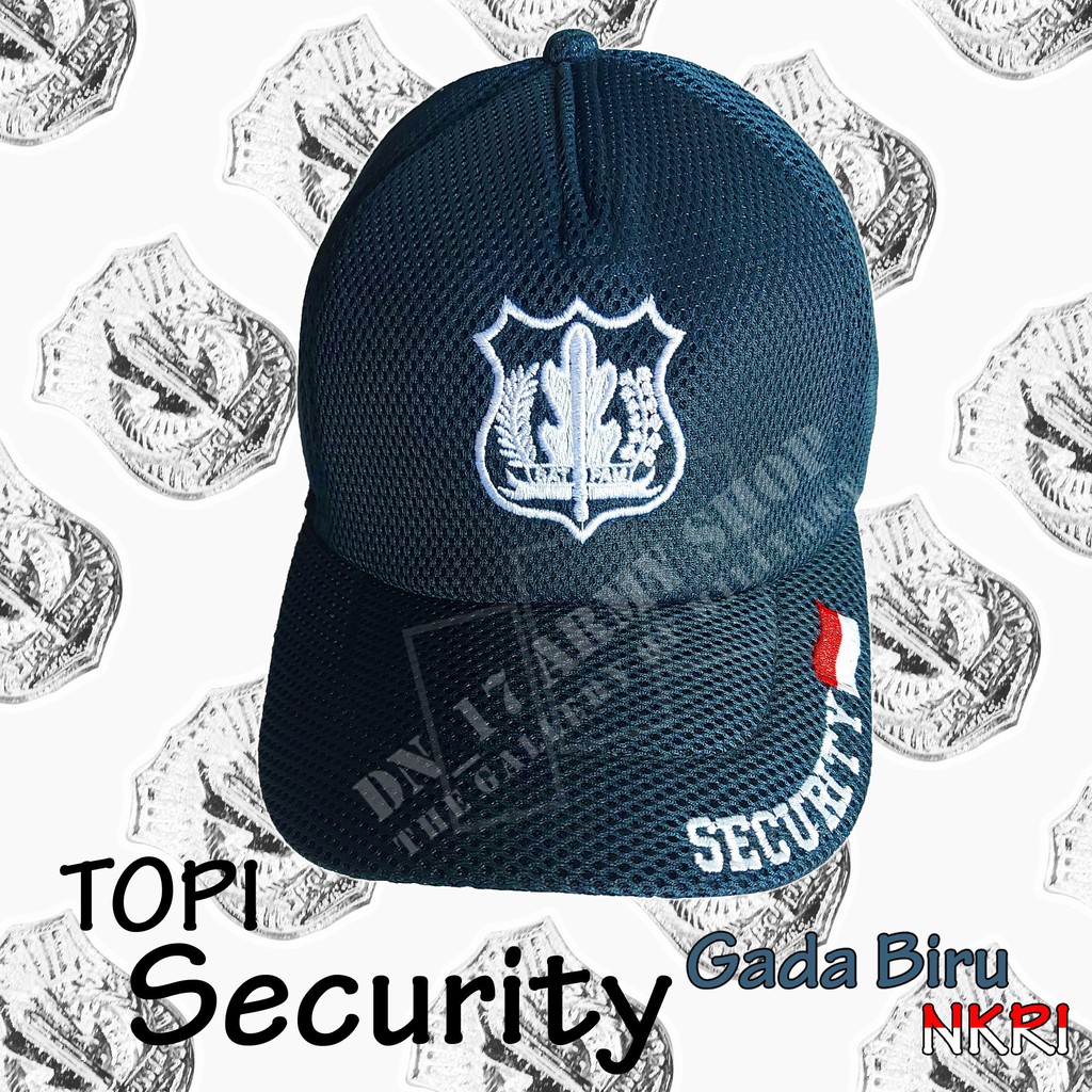 Topi Doblemes Jaring Biru, Hitam Bordir Logo Wing Satpam/Security