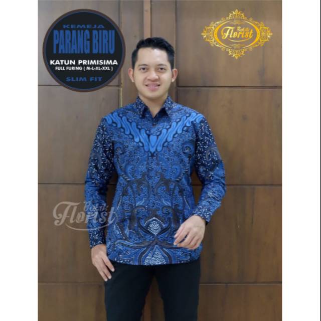 Batik Solo KRIDO UTOMO PARANG BIRU Kemeja Pria Slimfit Katun Primisima Full Furing