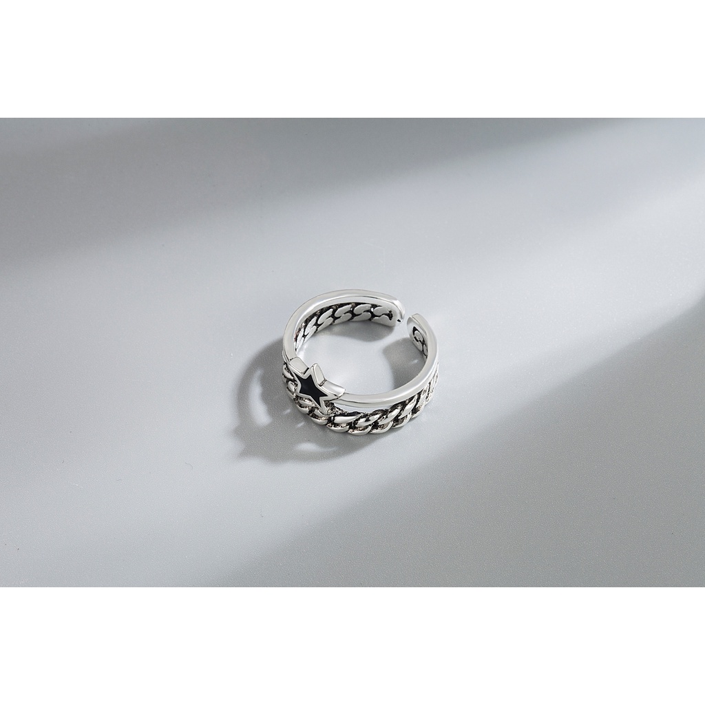 cincin perak 925 asli untuk wanita/Cincin yang Dapat Disesuaikan Jalinan Bintang berujung lima Perhiasan Retro