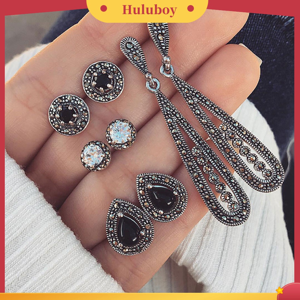 Set 4 Pasang Anting Stud Cubic Zirconia Bentuk Bulat Gaya Bohemian Untuk Wanita