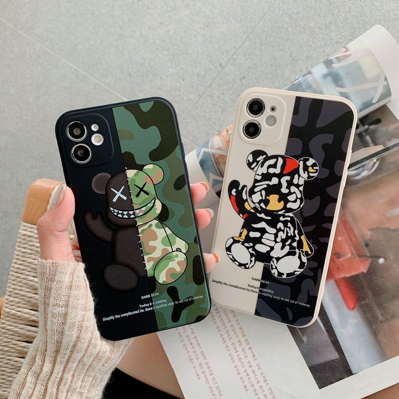 Stitching Violent Bear Soft Case iP iPhone 11 12 13 Pro Max 6 6S 7 8 + Plus SE 2020 X XR XS Max Cool Casing