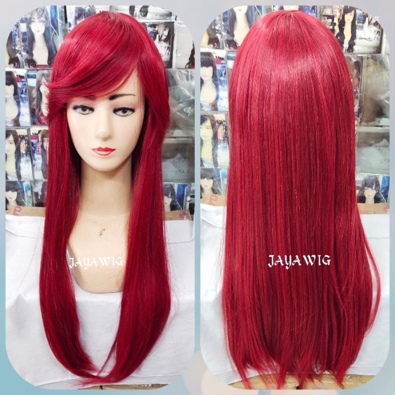 Rambut Palsu Lurus Panjang Warna Merah Wig Panjang 60cm