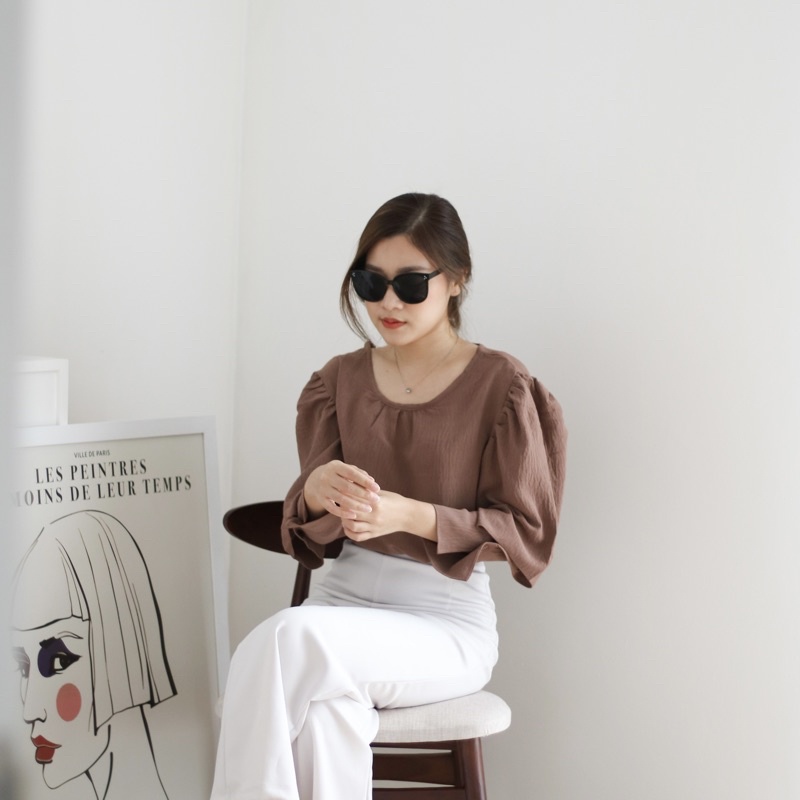 MSMO Denise Blouse Puffy Sleeve / Atasan Wanita / Blouse Wanita / Kaos Wanita / Top Wanita / Blouse Wanita-Brown