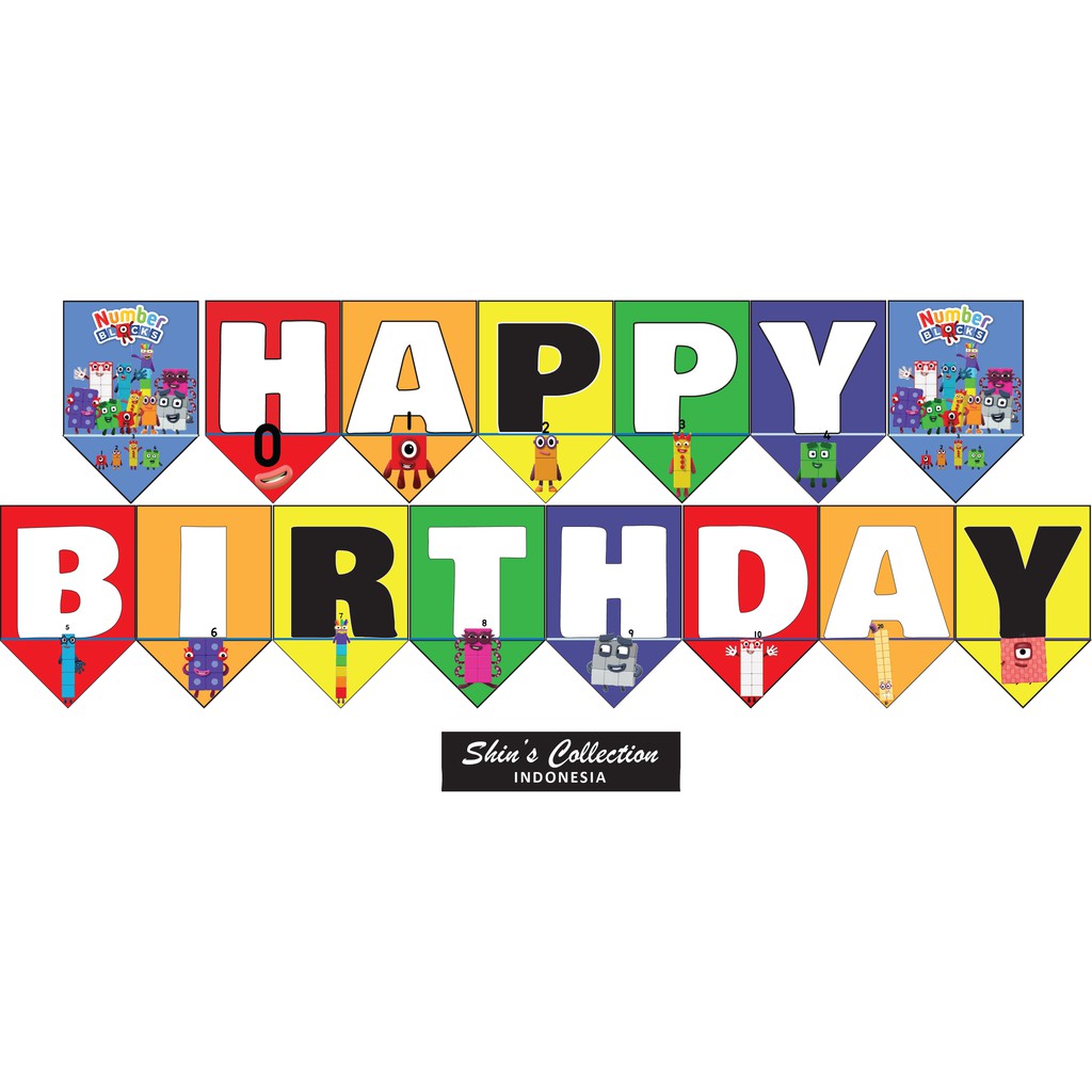 Banner bunting flag happy birthday ulangtahun Number Blocks set