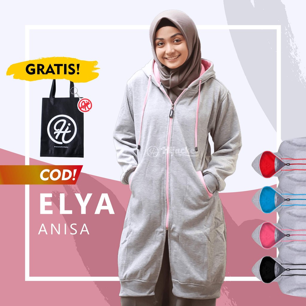 Jaket Jacket Polos Hoodie Panjang Wanita Cewek Muslimah Hijabers Kekinian Abu Muda Hijacket BC Grey-5