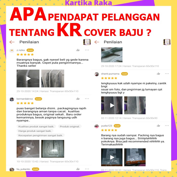 KR Cover Baju Anti Debu Waterproof Pelindung Pakaian Gantung