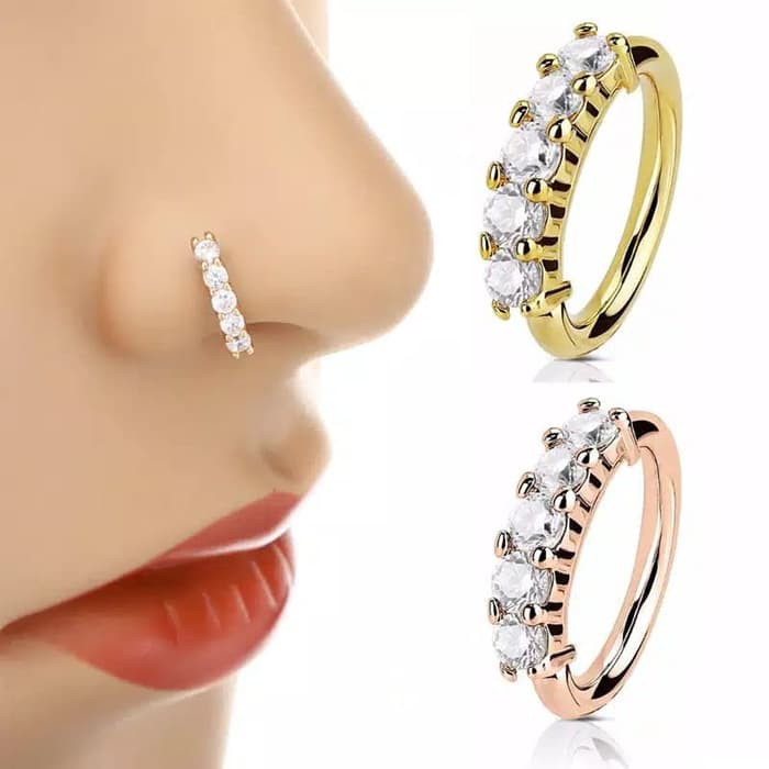 Cincin Hidung Telinga Hoop Helix 3 Warna Kristal Berlian Imitasi