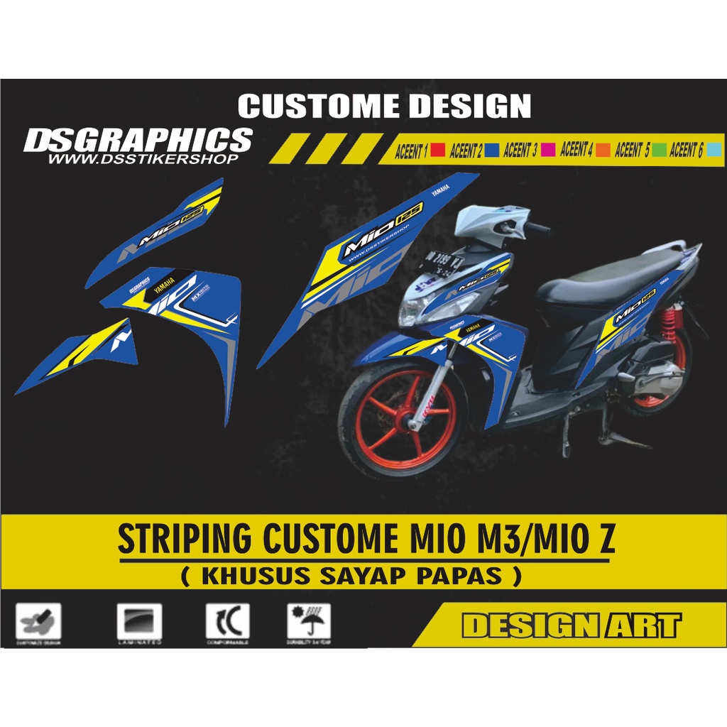 STRIPING VARIASI SEMI DECAL CUSTOME MIO M3 WARNA BIRU LIS KUNING