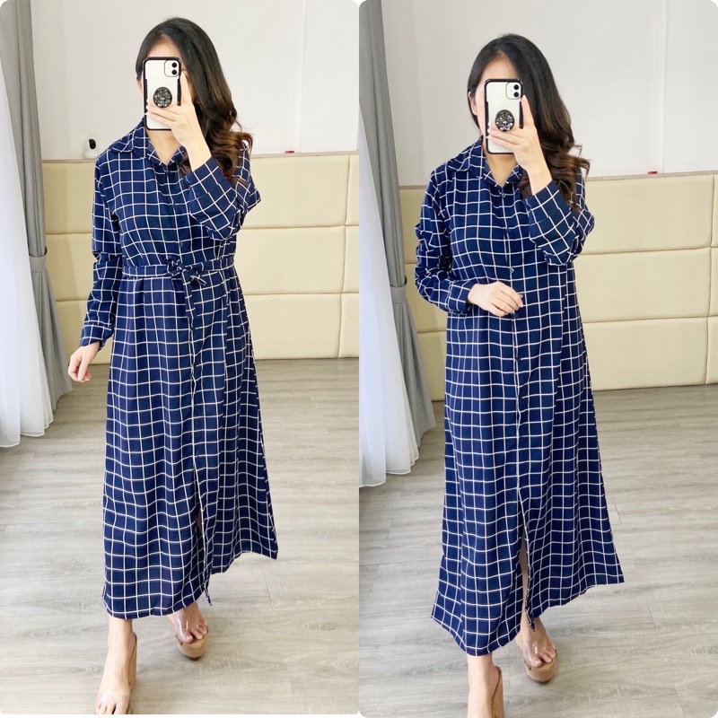 real pic gamis fashion wanita busui/ gamis kotak wanita /gamis muslim kotak navy