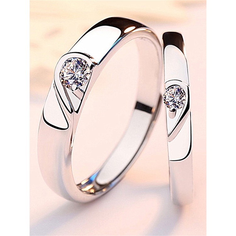 1 Pasang Cincin Sterling Silver 925 Bentuk Hati Untuk Pernikahan