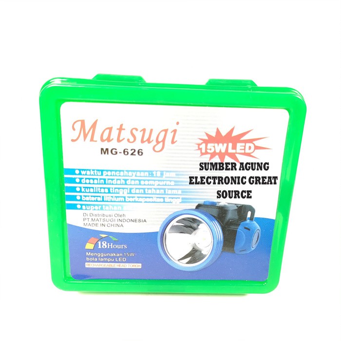 Matsugi MG626 Senter Kepala 15W LED Tahan Hingga 18Jam Penerangan Supe