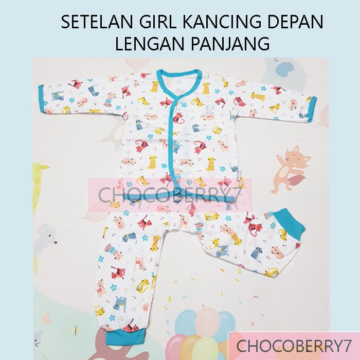 Setelan Baju Bayi Perempuan Anak Lengan Panjang Kancing Depan Pundak + Celana merk LittleQ Little Q