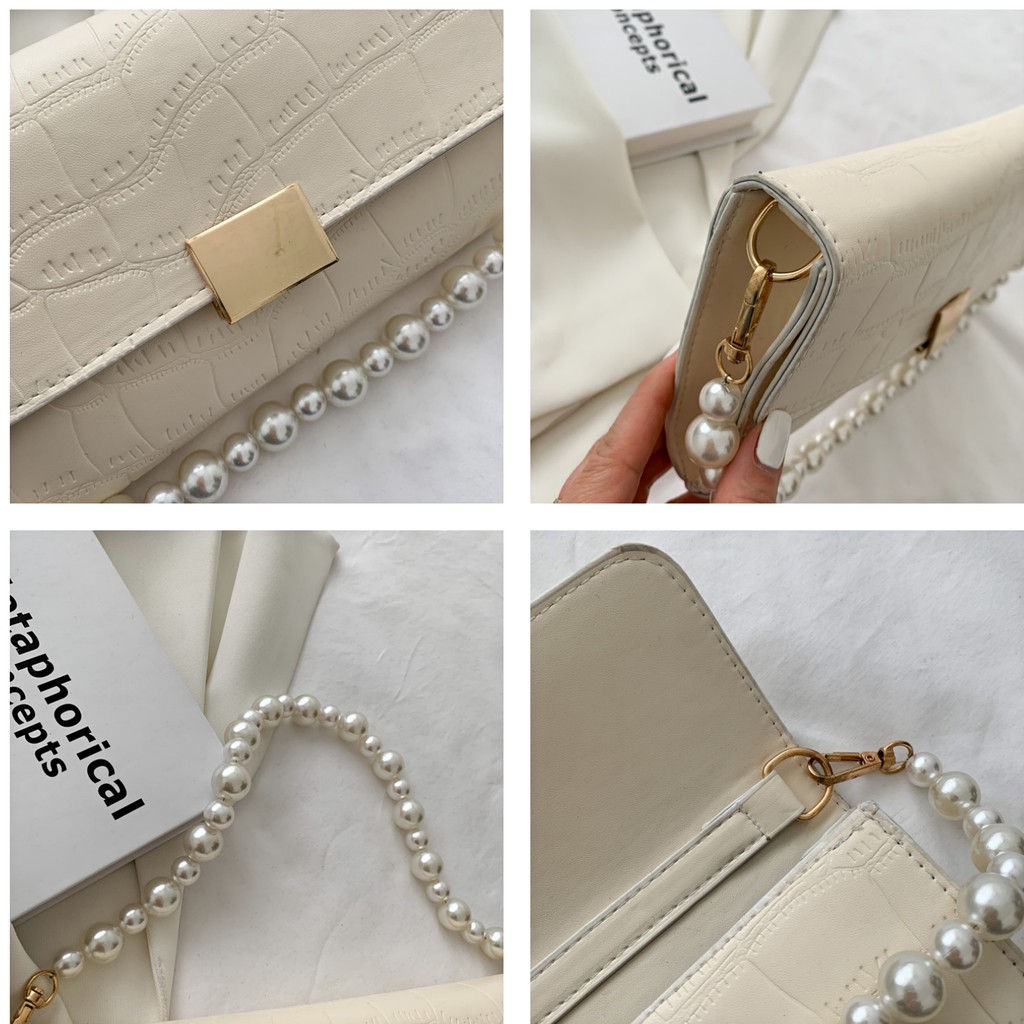 Handbag Casual Polos Wanita Tali Mutiara Bahan PU Fashion Korean Style Import/Tas/Tas Selempang