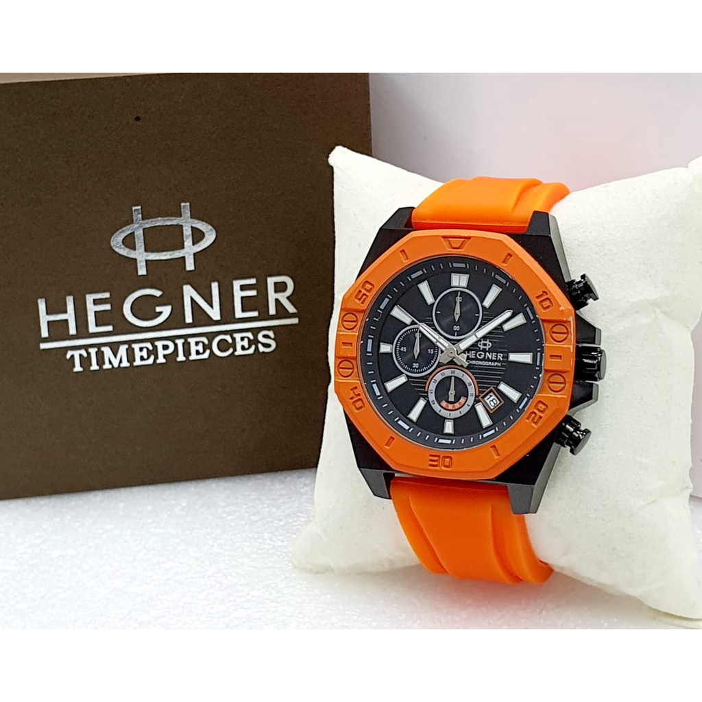 Jam Tangan Pria Bisnis Hegner 1670G Chronograph Tali Rubber Original