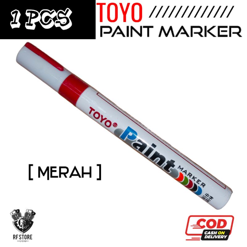 

Spidol permanen Toyo paint/ warna merah/ 1 pcs/ Spidol serbaguna/ Spidol ban/ RF Store
