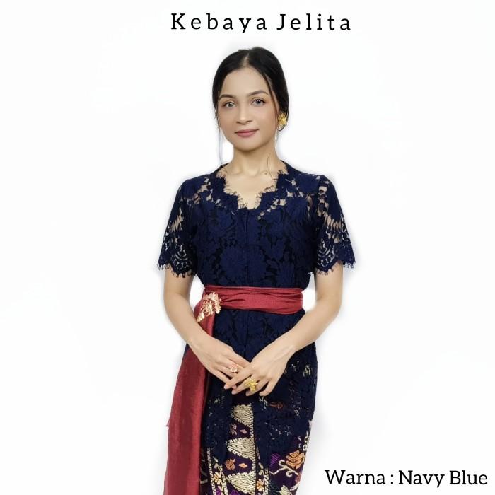 Kebaya Sabrina Lengan Pendek Jelita Navy Blue 006