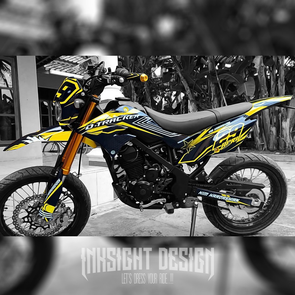 Decal Dtracker 150 KLX Dekal Sticker Motor Custom Motif Grafis Abstrak Kuning Supermoto