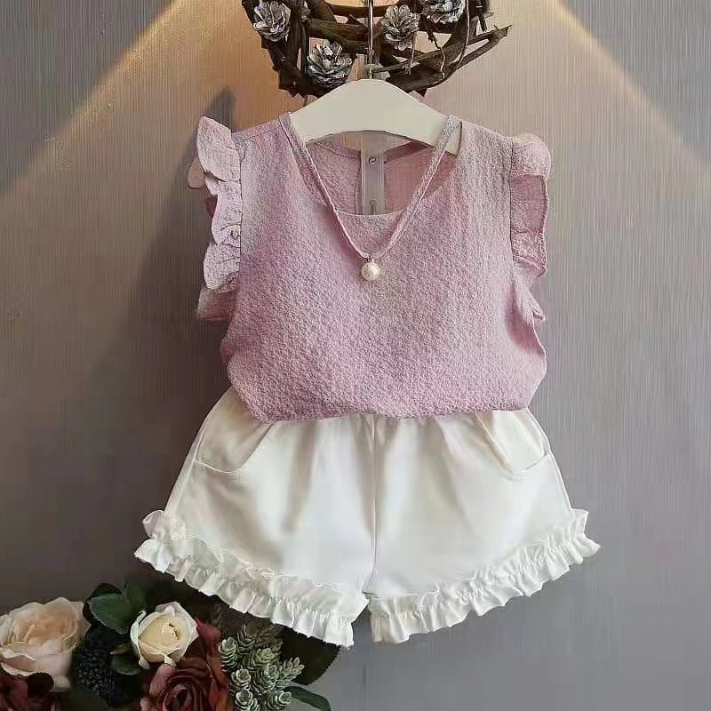 Bayi - 3 Tahun | Setelan Ri Ahn - Baju Anak Perempuan Korean Style Kids - Set Casual Premium Gaya Elegant Korea - Baju Anak Lengan Pendek