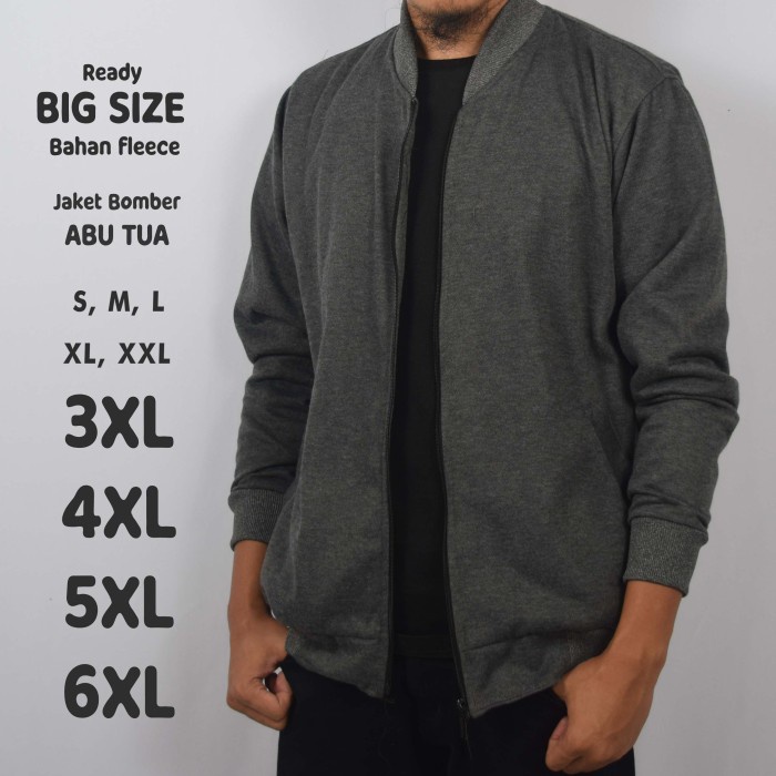 JAKET BOMBER PRIA ABU TUA POLOS JUMBO BIG SIZE EKSKLUSIF