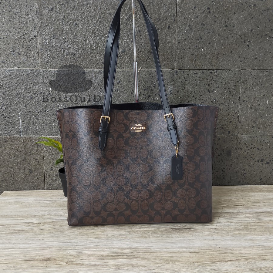 Coach Mollie Tote In Signature Canvas Mahogany Black