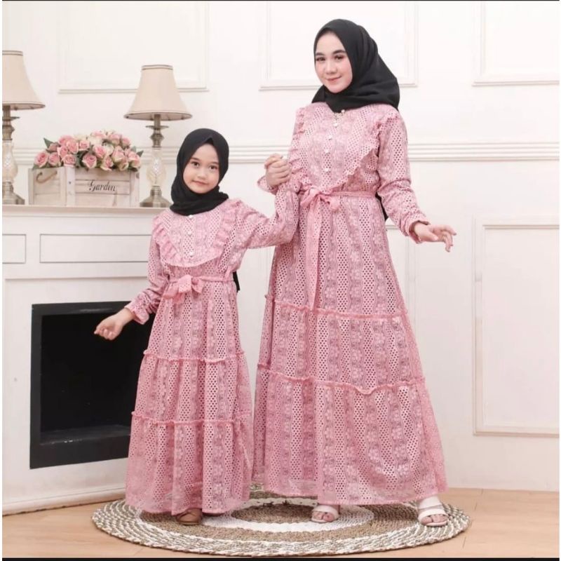GAMIS COUPLE IBU DAN ANAK PEREMPUAN BRUKAT LACE COUPLE LEBARAN MOM KIDS BROKAT MEWAH
