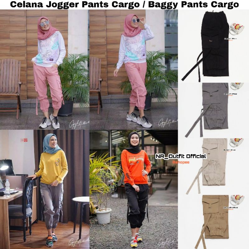 Jogger Cargo Pants Wanita Pinggang Full Karet Bahan Katun Twill Stretch Melar NR_Outfit Official COD