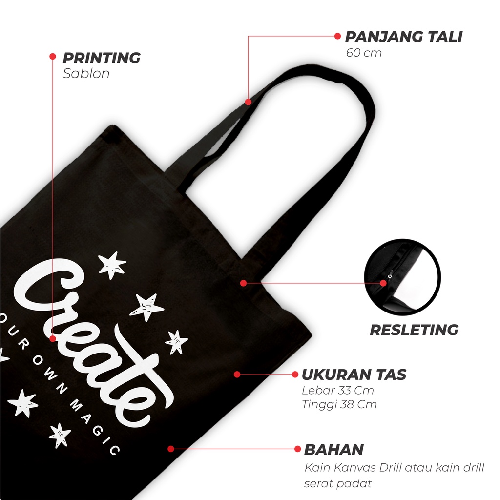 Sevine Totebag Tas Wanita Tote bag Resleting Girl Quotes Black Series Hitam - TQ5