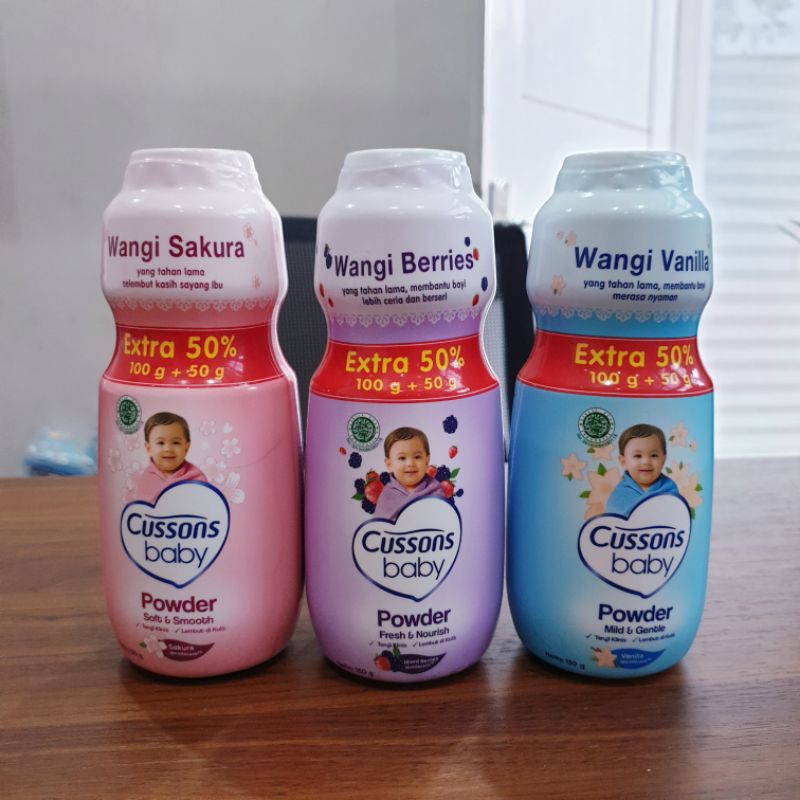 Cussons Baby Powder Extra 15g (35g + 15g) dan 50% (50g + 25g) Bedak Bayi