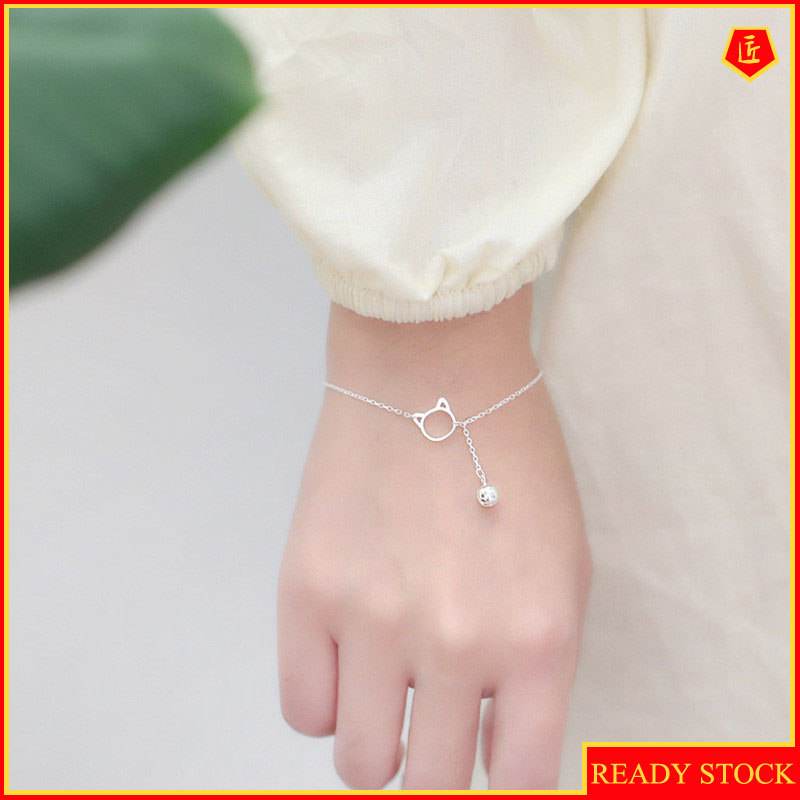 [Ready Stock]Fashion Silver Plated Cute Bell Cat Bracelet