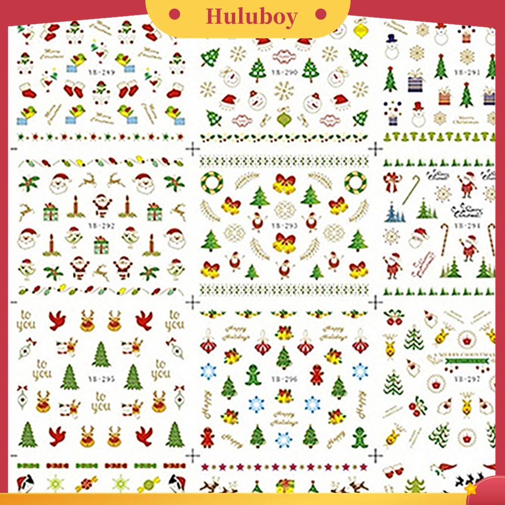 Huluboy Huluboy♡ 12pcs / Lembar Stiker Kuku Motif Natal Untuk Nail Art