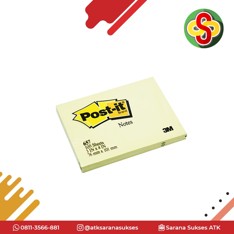Sticky Notes / Kertas Memo Post-it 3M 657 (76 x 101 mm)