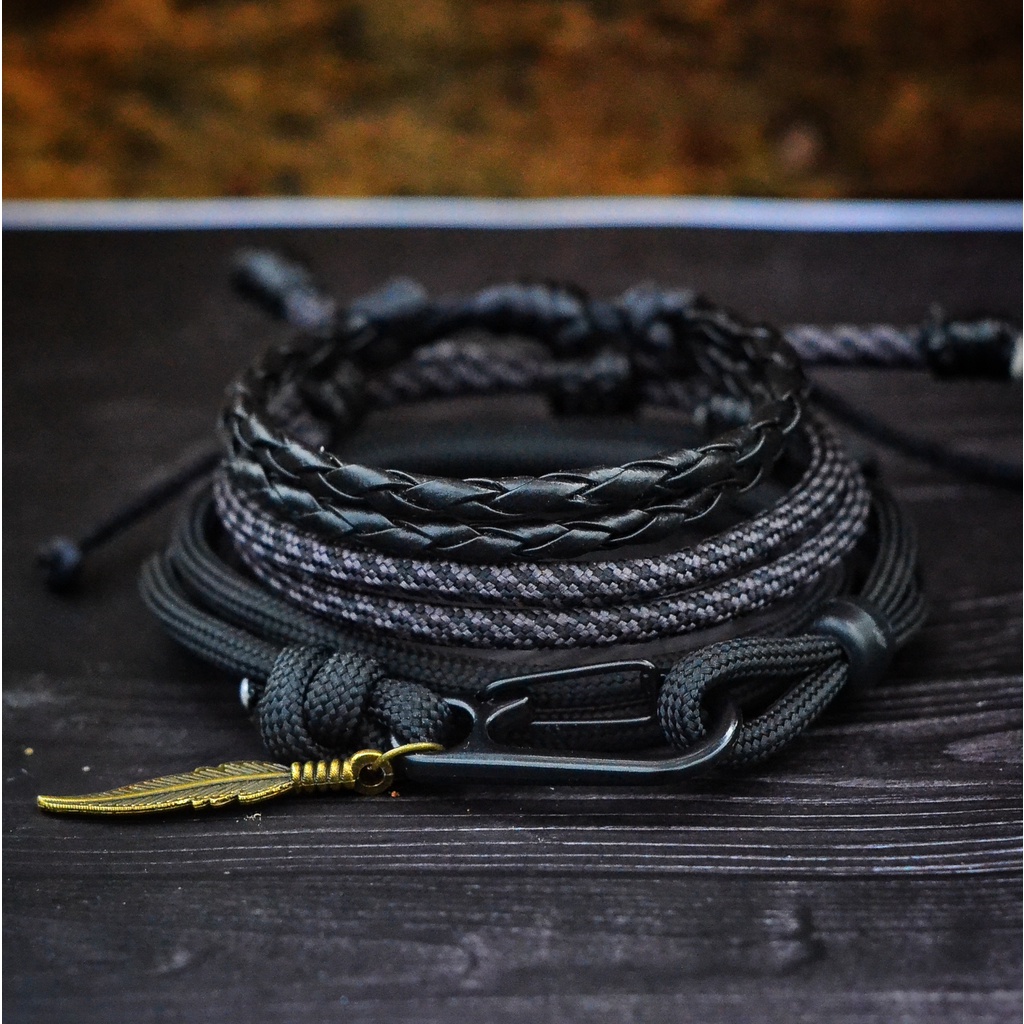 Gelang Tali Paracord 4mm 550lbs Pria Warna Hitam Polos Outdoor Survival Classy Bracelet Cowok Premium