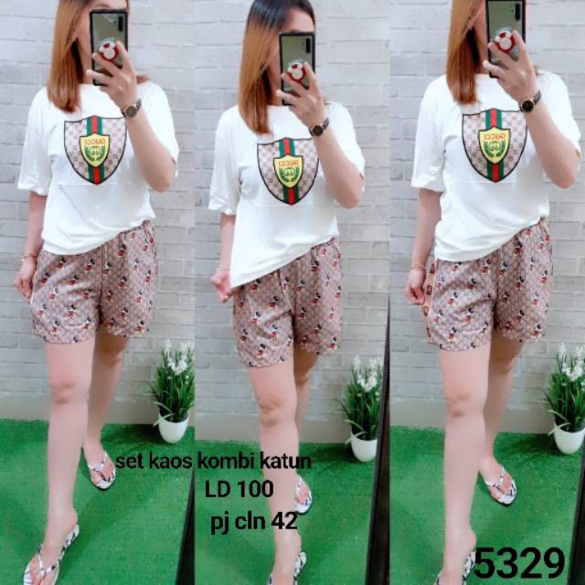 set Gucci 5329+cln pdk katun Bhn atasan kaos LD 100 pj cln 42